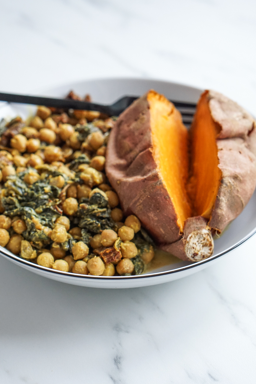 Kichererbsen Spinat Eintopf gesund clean eating Rezept hauptspeise schnell kochen